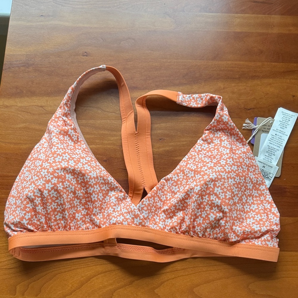 Patagonia Orange Floral women’s Bottom Turn bathing suit top size Medium